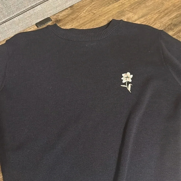 Vintage W&S II Black Sweater Flower Short Sleeve Women Size LG Made in USA BB20 - Picture 5 of 9